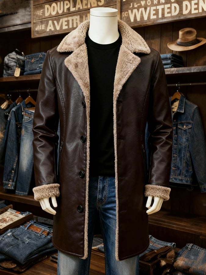 Men'S Plush Large Lapel Fur Mid-Length Coat