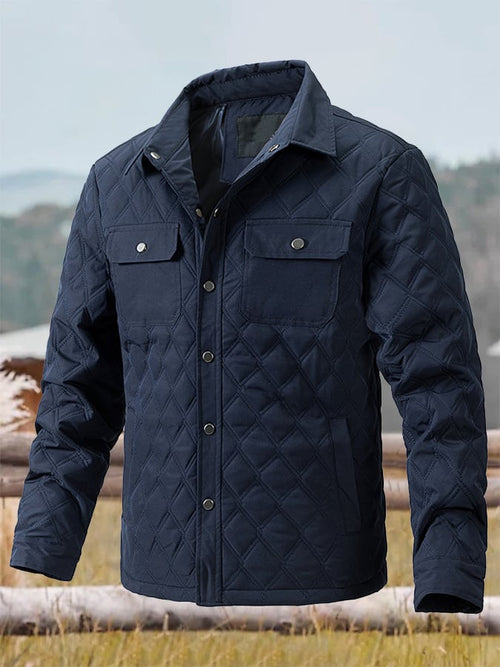 Men's Retro Diamond Pleated Cotton Multi-Pocket Casual Cotton Jacket