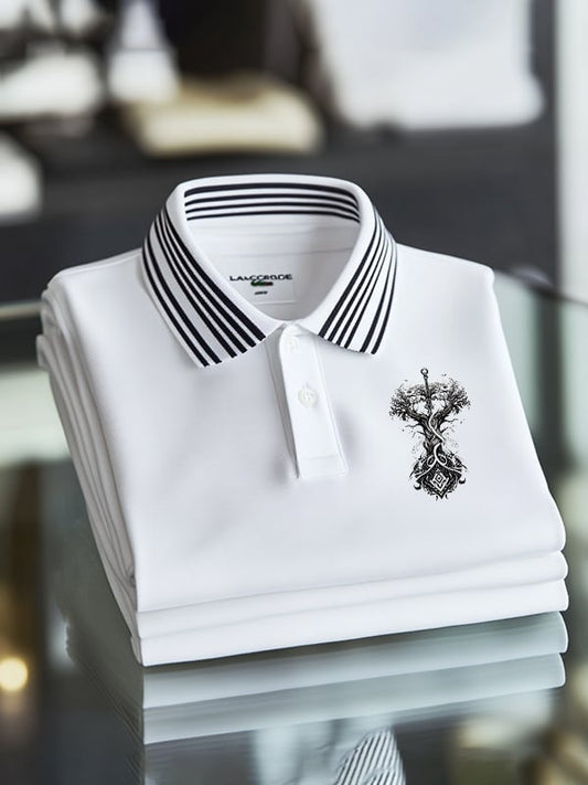 Men's Classic Business Viking Print Short Sleeve Polo Shirt