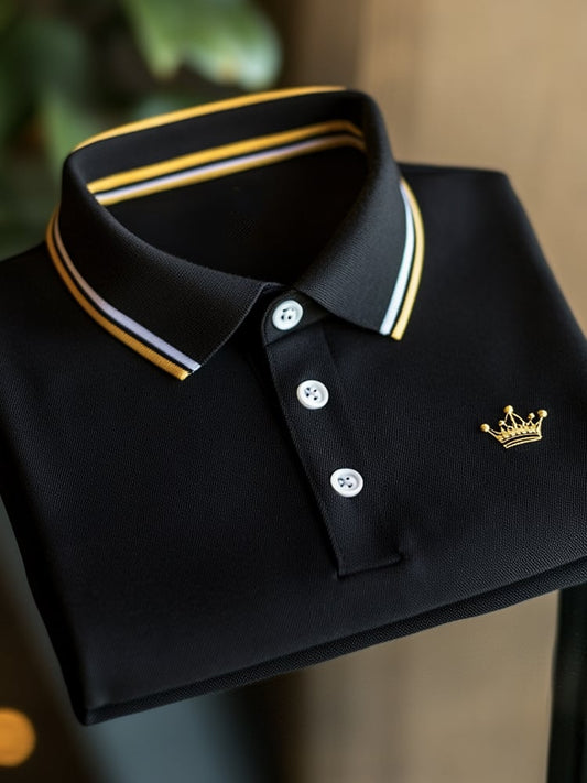Men's Business Casual Logo Button Short Sleeve Polo Shirt