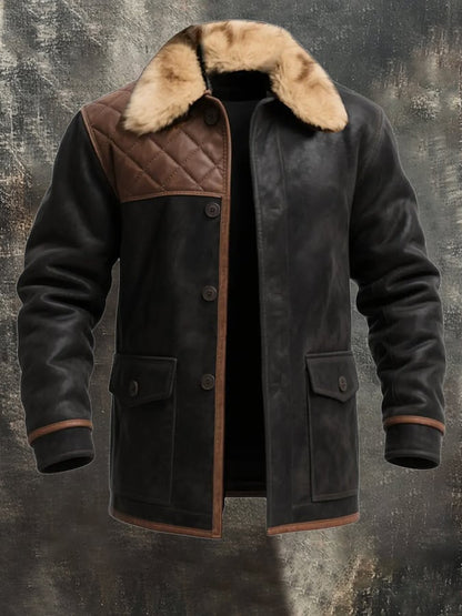 Men's Vintage Warm Suede Stitching Fur Lapel Western Jacket