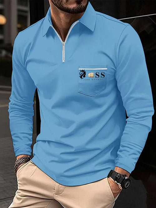 Men's Sports Casual Slim Fit Long Sleeve Polo Shirt