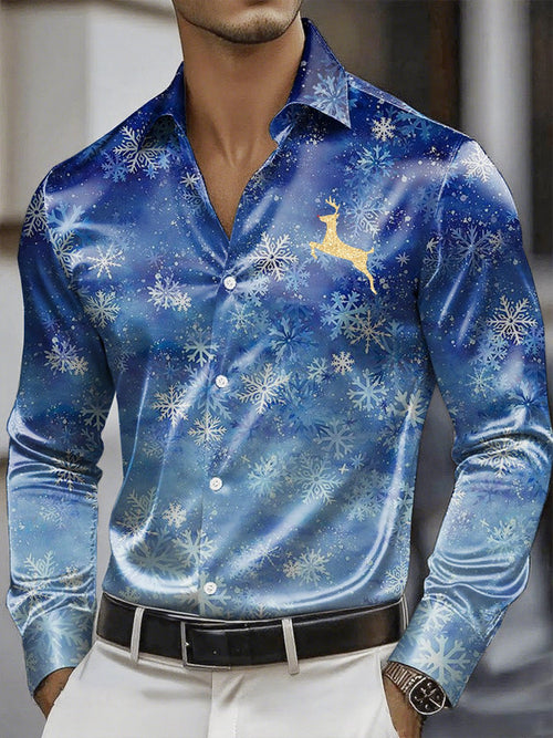 Men's Christmas Satin Luxe Long Sleeve Button Down Shirt