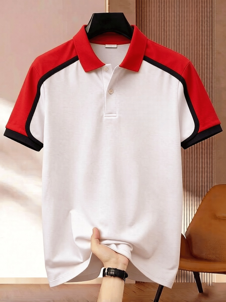 Men's Business Colorblock Plaid Print Polo Shirt