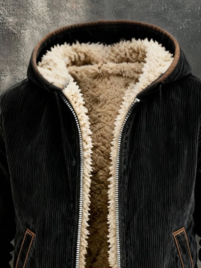 Men's Vintage Warm Corduroy Outdoor Hooded Jacket