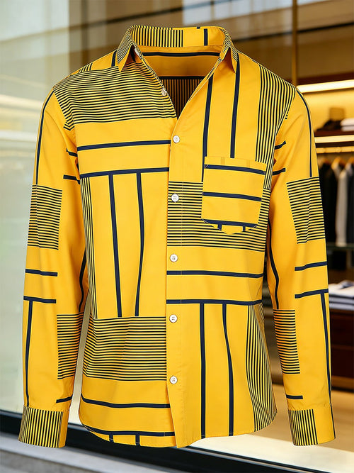 Men's Retro Business Bag House Geometric Long-Sleeve Shirt