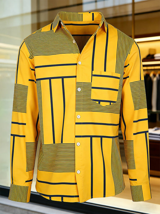 Men's Retro Business Bag House Geometric Long-Sleeve Shirt