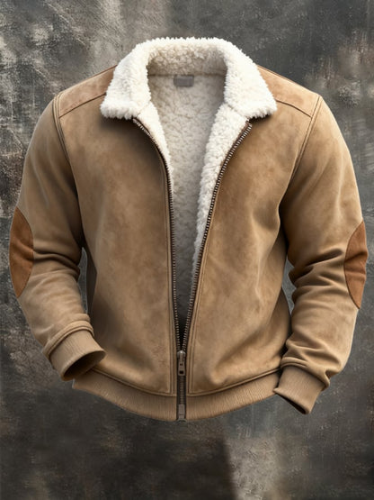 Men's Vintage Warm Suede Stitching Fur Lapel Western Jacket