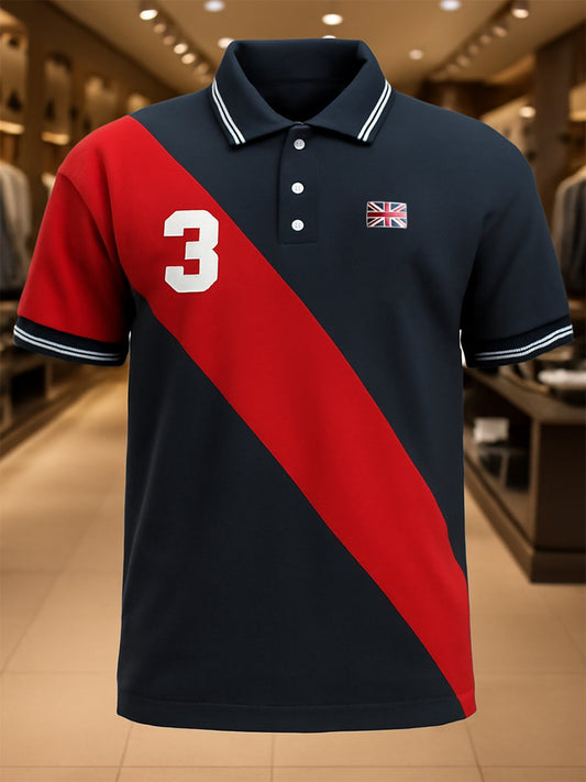 Men's Business Casual Union Jack Button Short Sleeve Polo Shirt