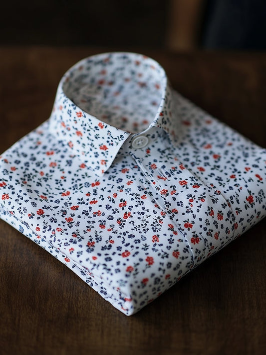 Men's Business Casual Floral Lapel Short Sleeve Shirt