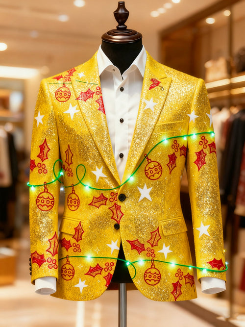 Men's Business Casual Large Pocket Vintage Christmas Blazers