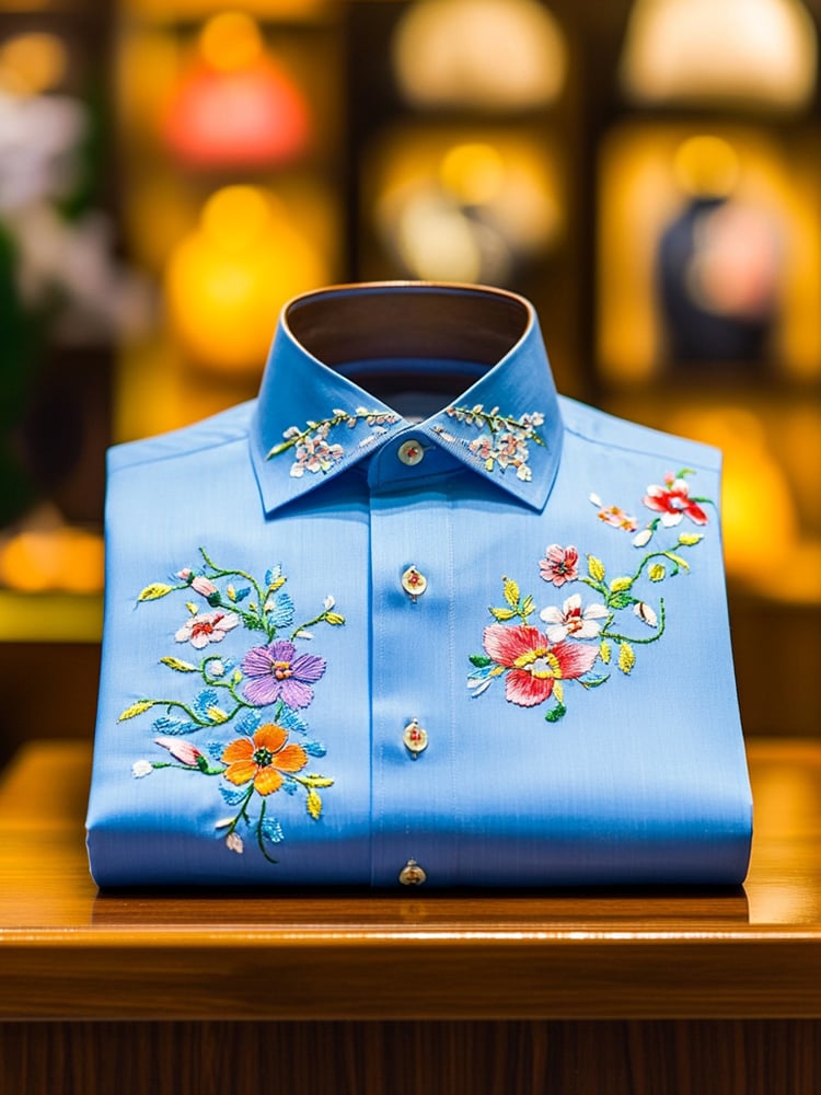 Men's Business Casual Floral Lapel Short Sleeve Shirt