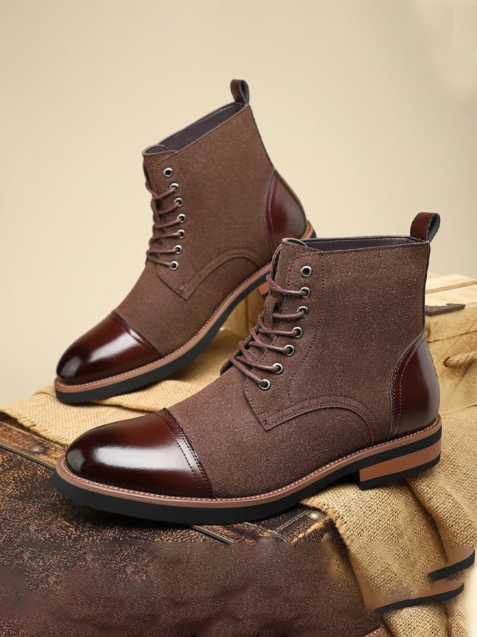 Men's Mid-Calf Martin Boots Sleeve Leather Boots Versatile Casual Leather Closed Toe Martin Boots