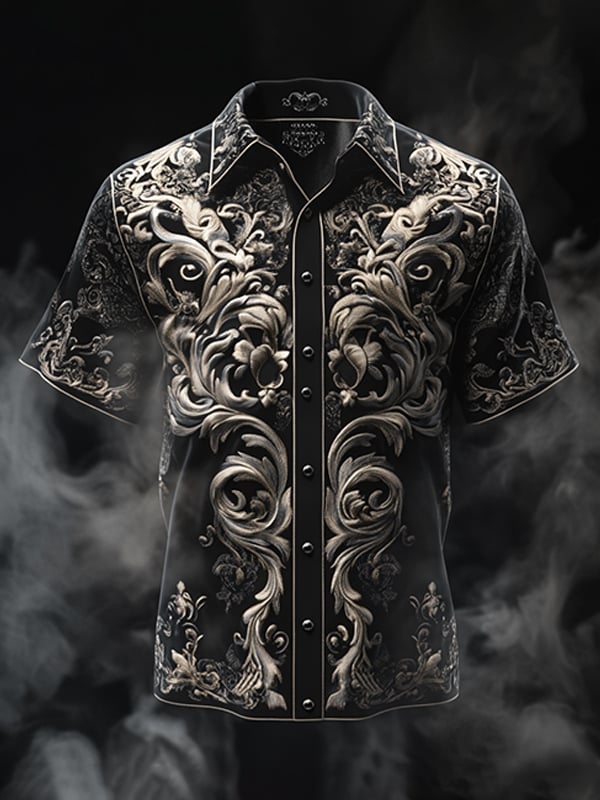 Men's Retro Gothic Pattern Short Sleeve Shirt