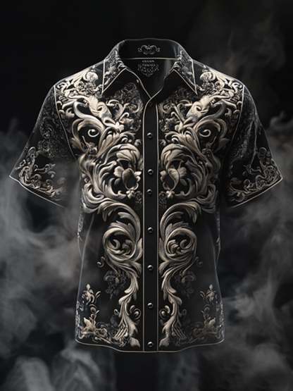 Men's Retro Gothic Pattern Short Sleeve Shirt