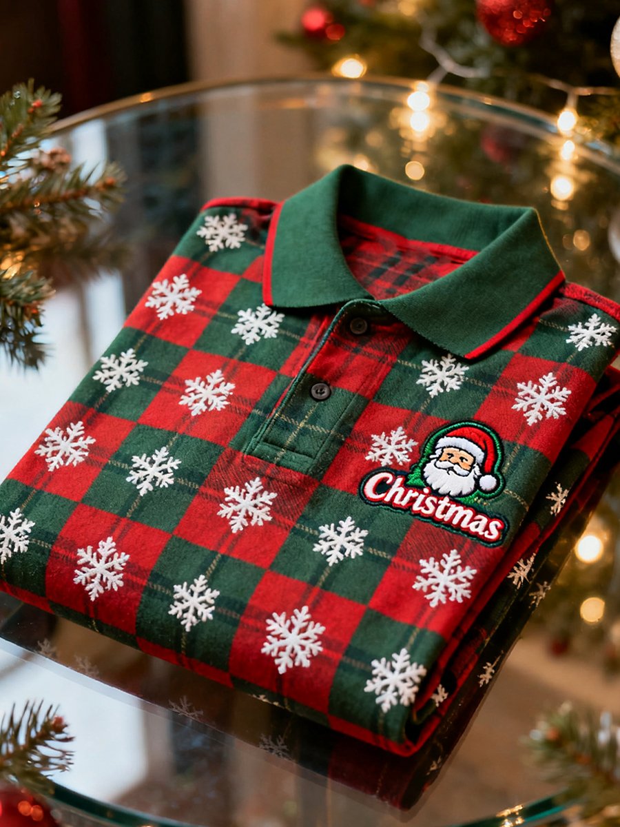 Men's Christmas Business Long-Sleeve Polo Shirt