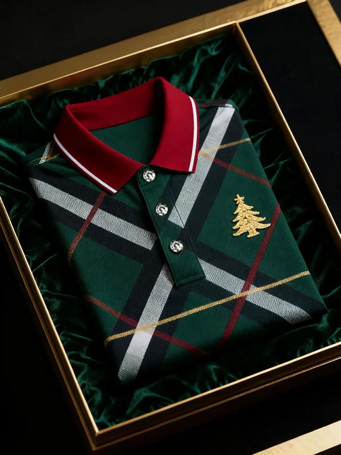 Men's Christmas-Themed Printed Short-Sleeved Polo Shirt