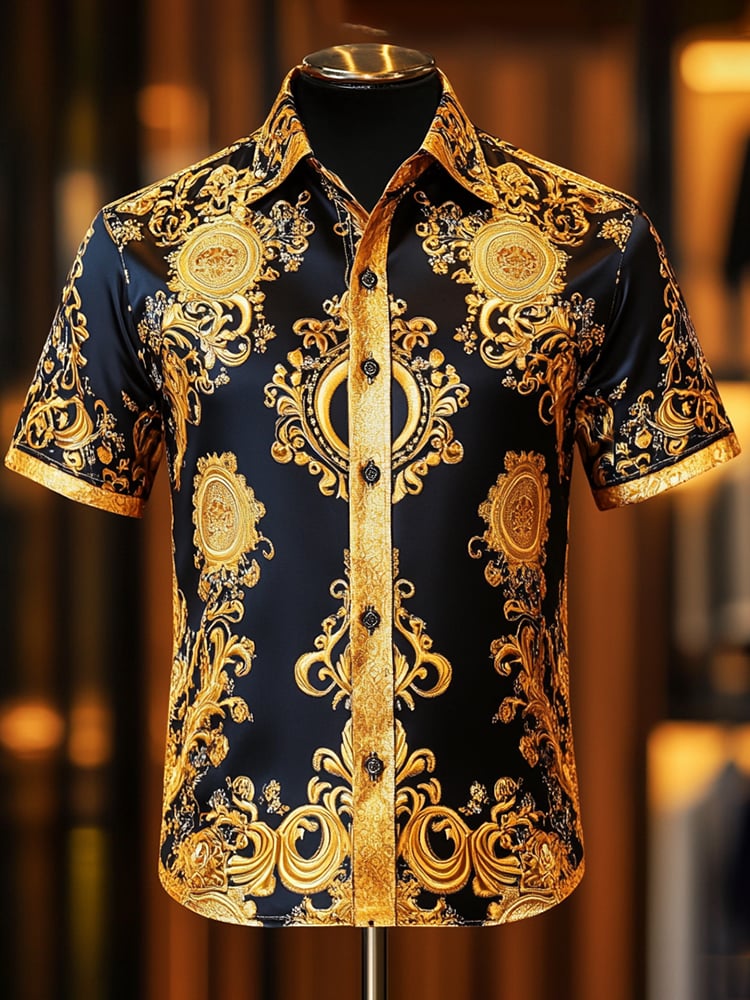 Men's Satin Luxe Print Short Sleeve Button Shirt