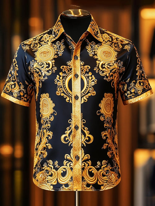 Men's Satin Luxe Print Short Sleeve Button Shirt