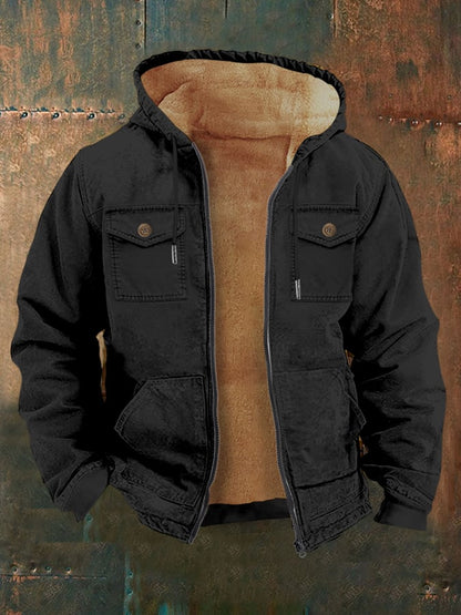 Men's Retro Western Style Multi-Pocket Fleece Jacket