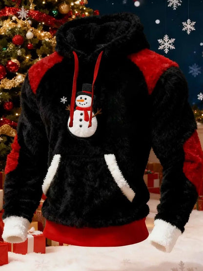 Men's Casual Christmas Print Flannel Hooded Sweatshirt