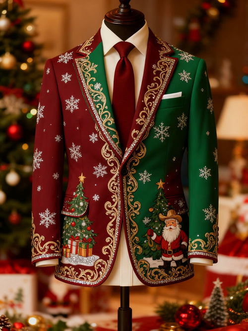 Men's Luxury Christmas Holly Collar Suit Jacket