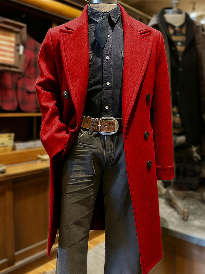 Men's Fashionable Retro Western Casual Woolen Coat