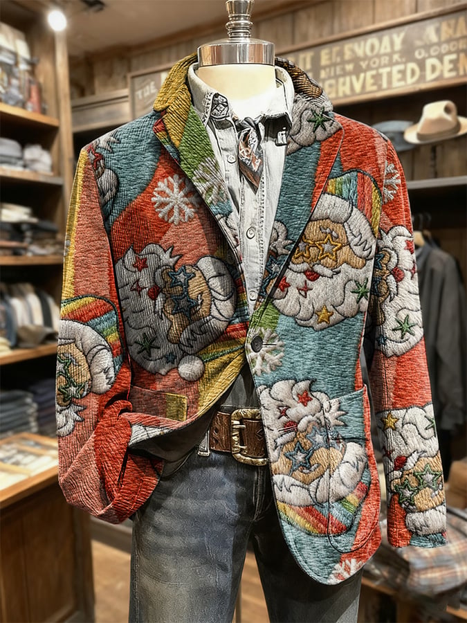 Men's Retro Christmas Art Print Casual Blazer