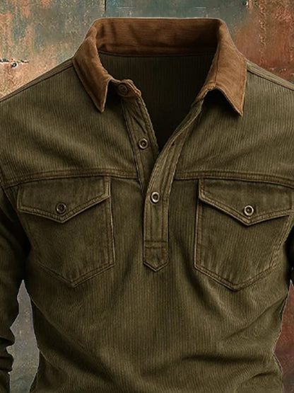 Men's Vintage Corduroy Outdoor Multi-Pocket Tactical Lapel Sweatshirt