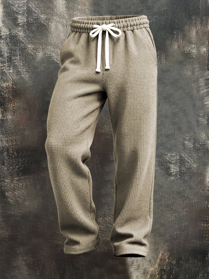 Men's Waffle Casual Loose Straight Trousers
