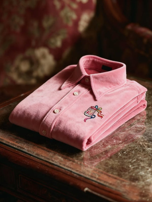 Men's Velvet Rhinestone Christmas Logo Casual Long Sleeve Shirt