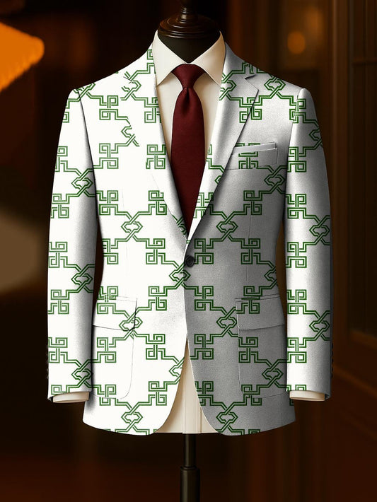 Men's Business Casual Large Pocket Notch Lapel Print Blazers