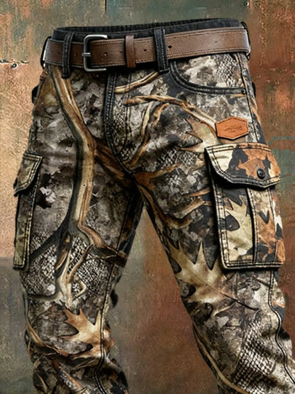 Men's Vintage Camouflage Distressed Pocket Work Pants