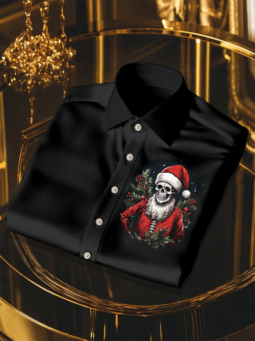 Men's Light Luxury Christmas Skull Lapel Long Sleeve Shirt