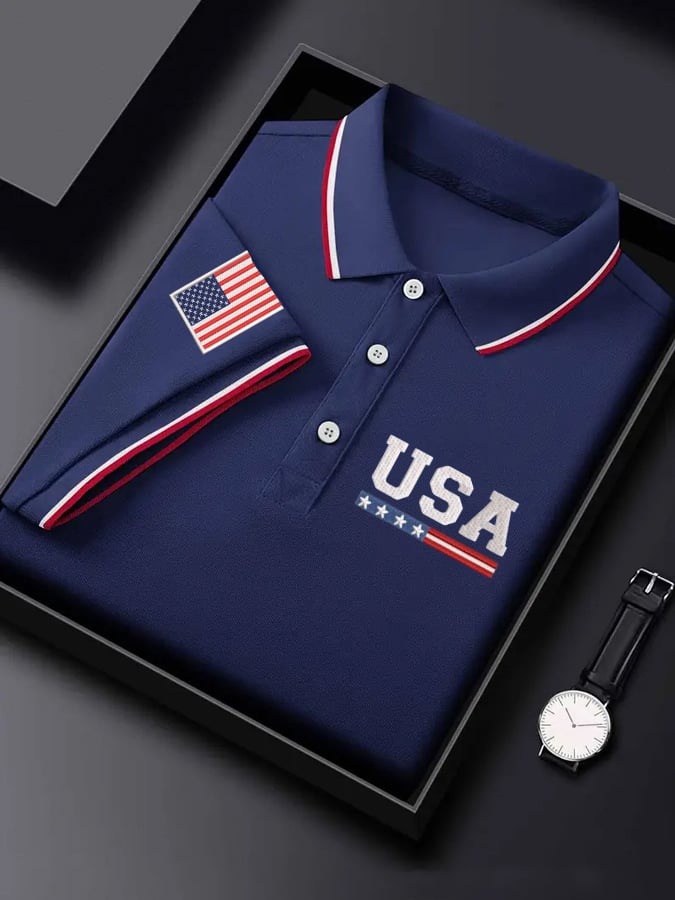Men'S Independence Day Flag Print Casual Polo Shirt