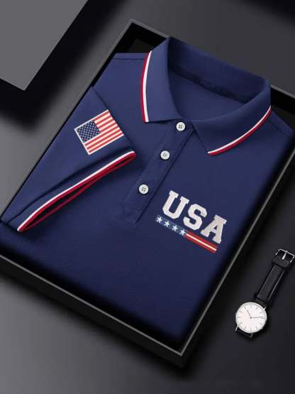Men'S Independence Day Flag Print Casual Polo Shirt