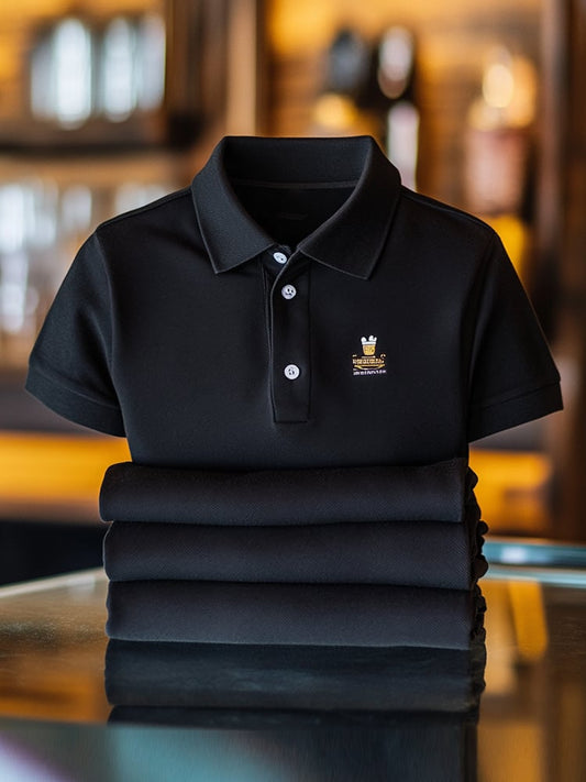 Men's Business Casual Logo Button Short Sleeve Polo Shirt