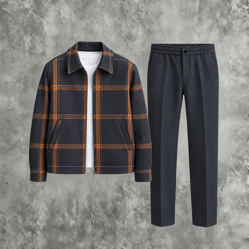 Men's Checkered Zipper Hoodie and Pants Set