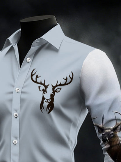 Men's Casual Simple Camouflage Elk Western Style Shirt