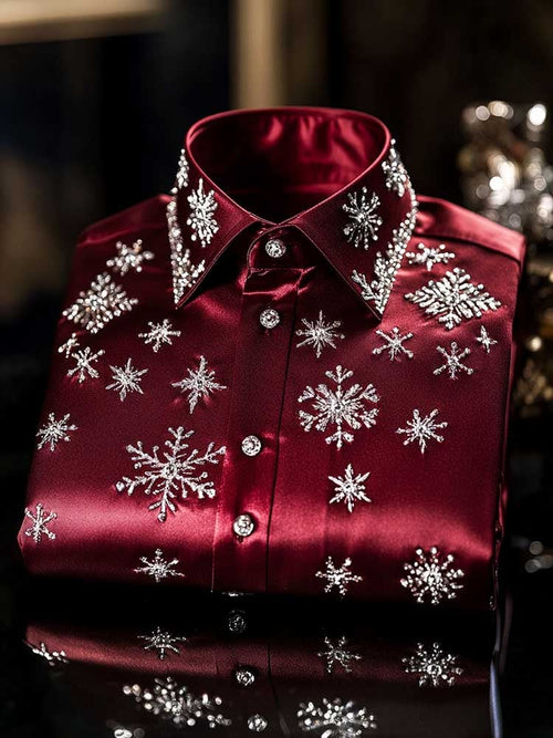 Men's Christmas Satin Luxe Long Sleeve Button Down Shirt