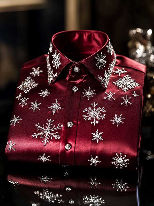 Men's Christmas Satin Luxe Long Sleeve Button Down Shirt