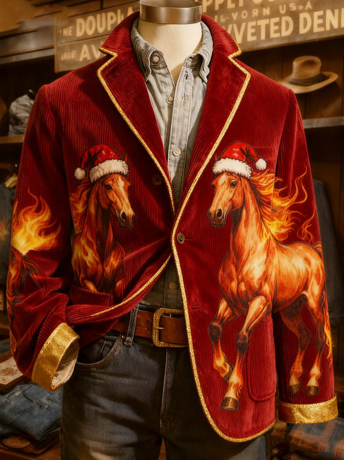 Men's Corduroy Christmas Horse Lapel Suit Jacket