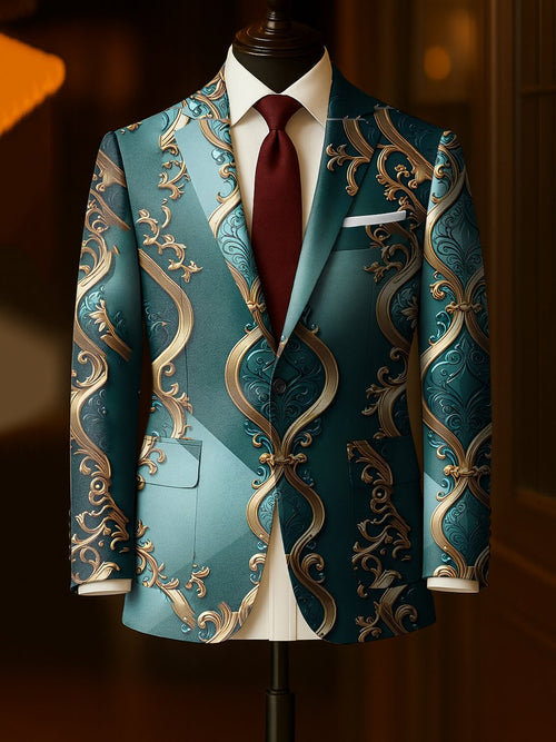 Men's Business Casual Large Pocket Notch Lapel Print Blazers