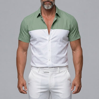 Men's Casual Colorblock Single Breasted Slim Fit Short Sleeve Shirt