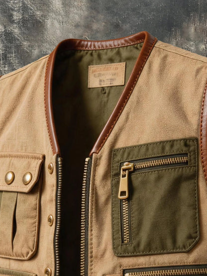 Men's Vintage Outdoor Multi-Pocket Utility Vest Jacket
