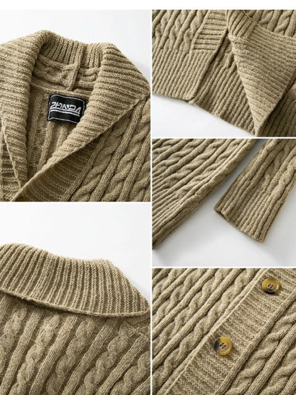 Men's mid-length sweater, thick needle twisted cardigan, woolen coat
