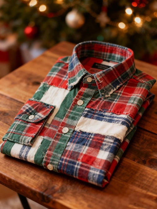 Men's business plaid print long-sleeved shirt
