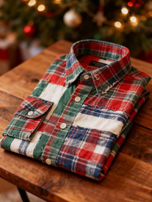Men's business plaid print long-sleeved shirt