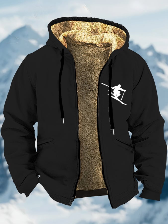 Men's Vintage Apres-Ski Design Printed Velvet Zip Jacket