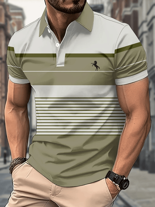 Men's Business Logo Button-Down Short Sleeve Polo Shirt